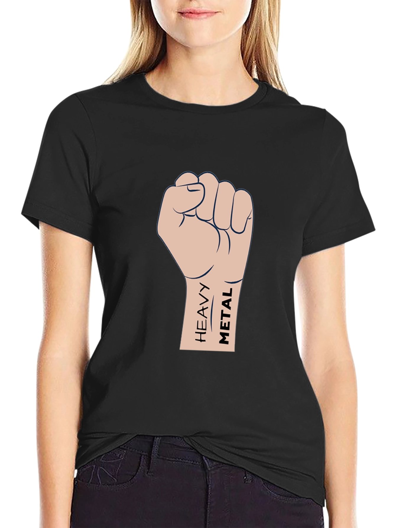Heavy Metal Fist Graphic T-Shirt - Black Cotton Tee