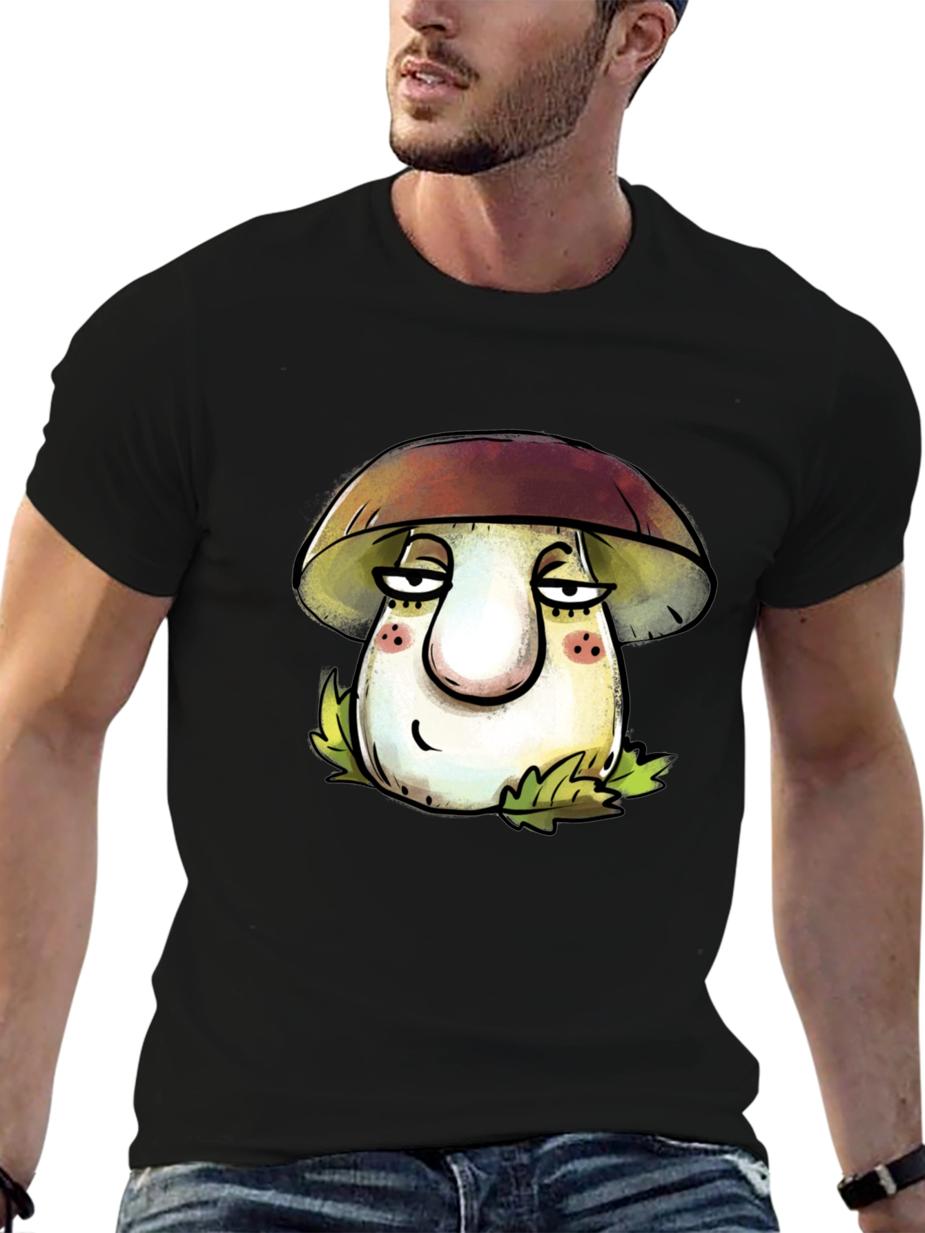Mushroom Cartoon T-Shirt - Unisex Black Tee