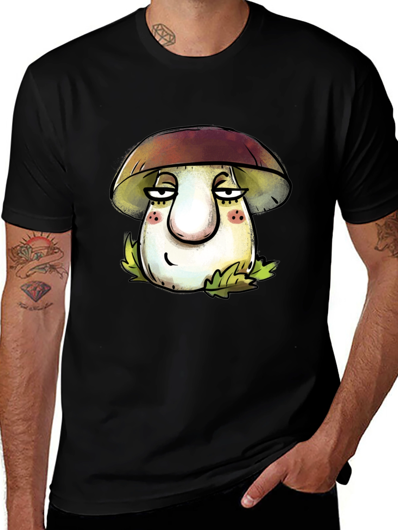 Mushroom Cartoon T-Shirt - Unisex Black Tee