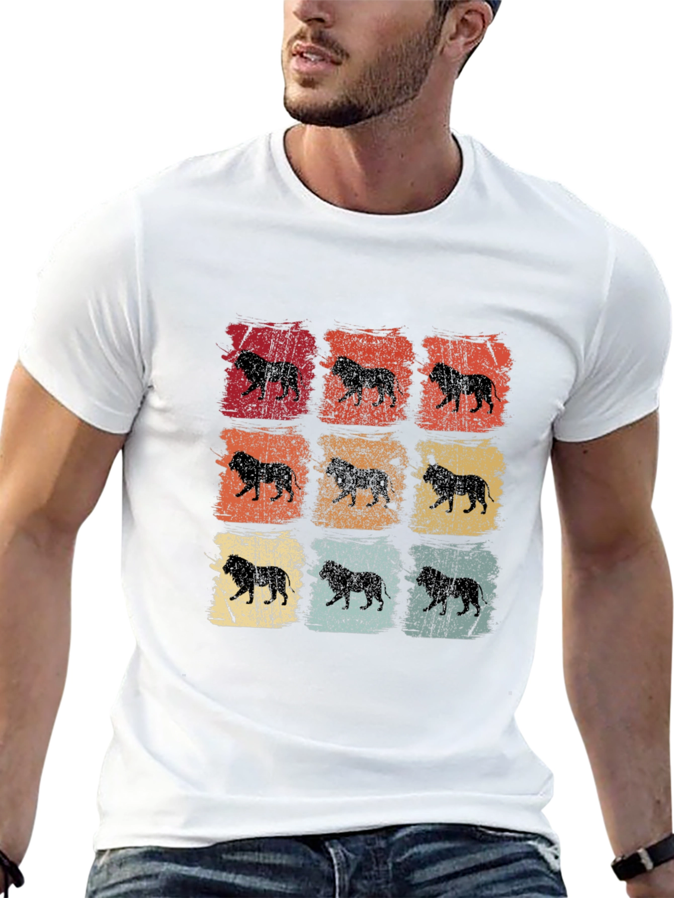 Retro Lion Print Mens T-Shirt