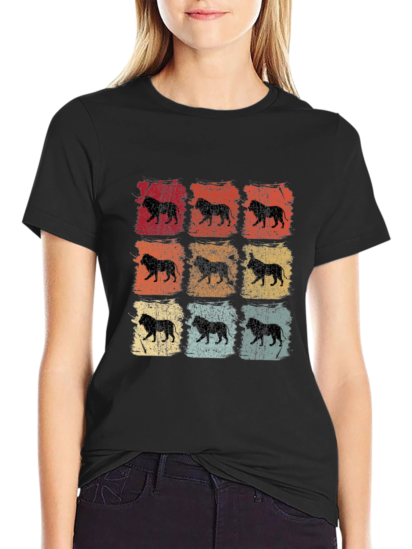 Retro Lion Print Mens T-Shirt