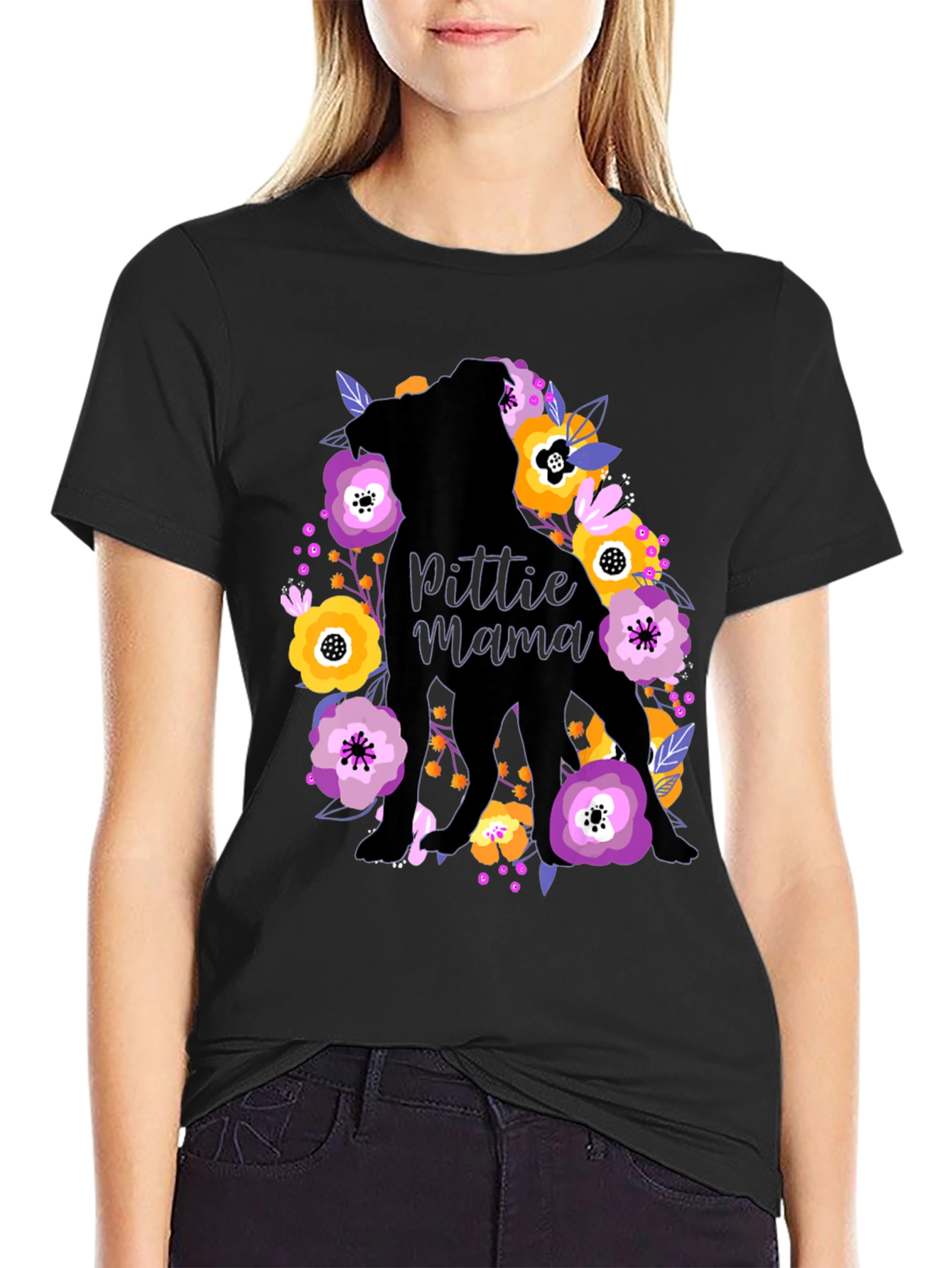 Pittie Mama Floral T-Shirt - Dog Lover Gift