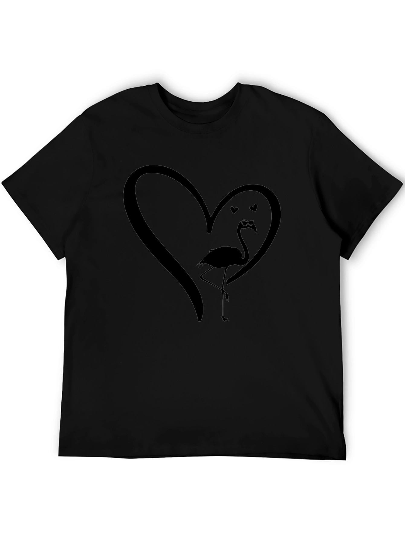 Mens Black Flamingo Heart Graphic Tee