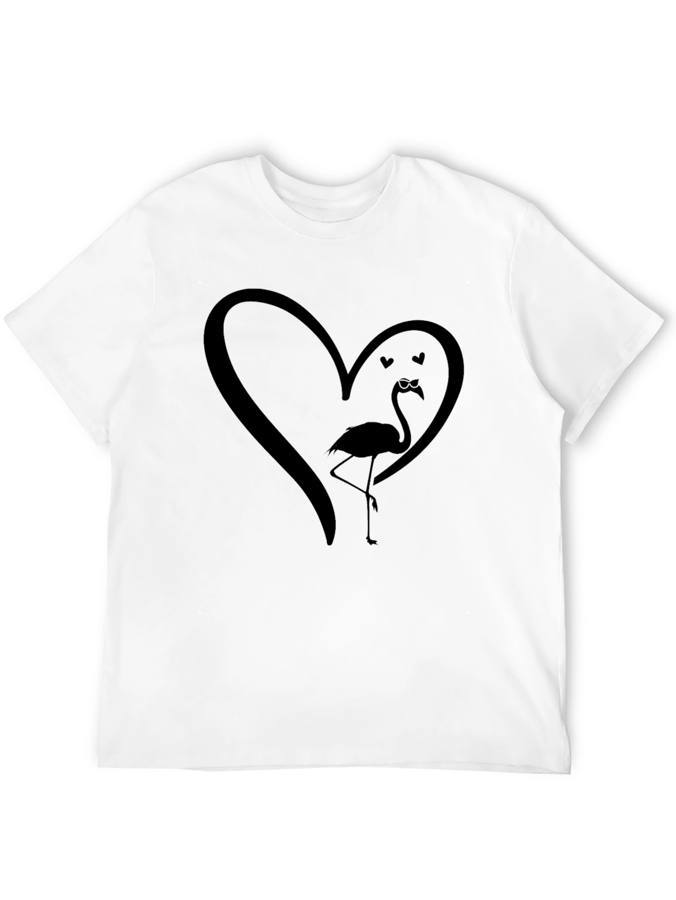 Mens Black Flamingo Heart Graphic Tee