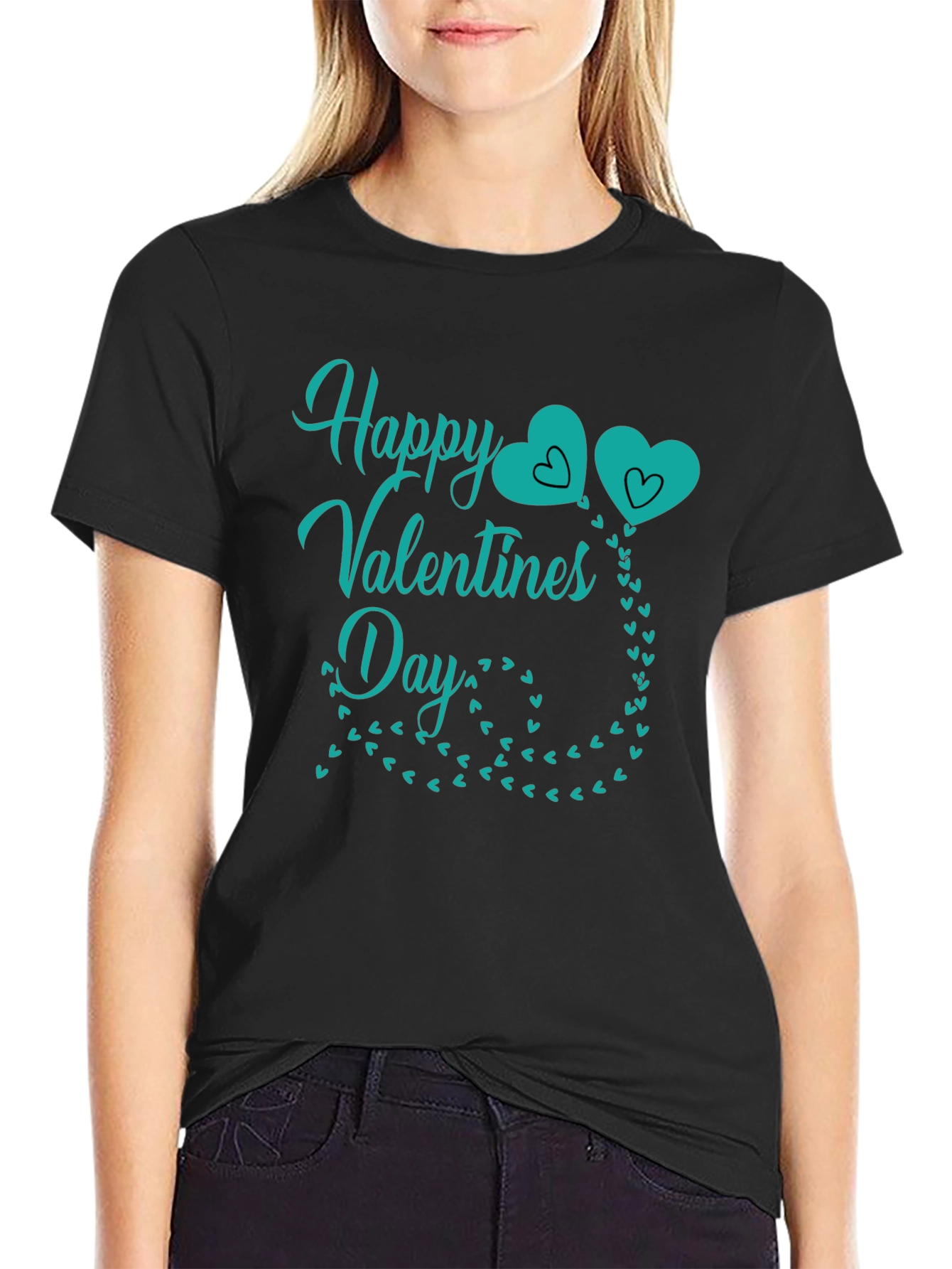 Happy Valentines Day Black Graphic Tee
