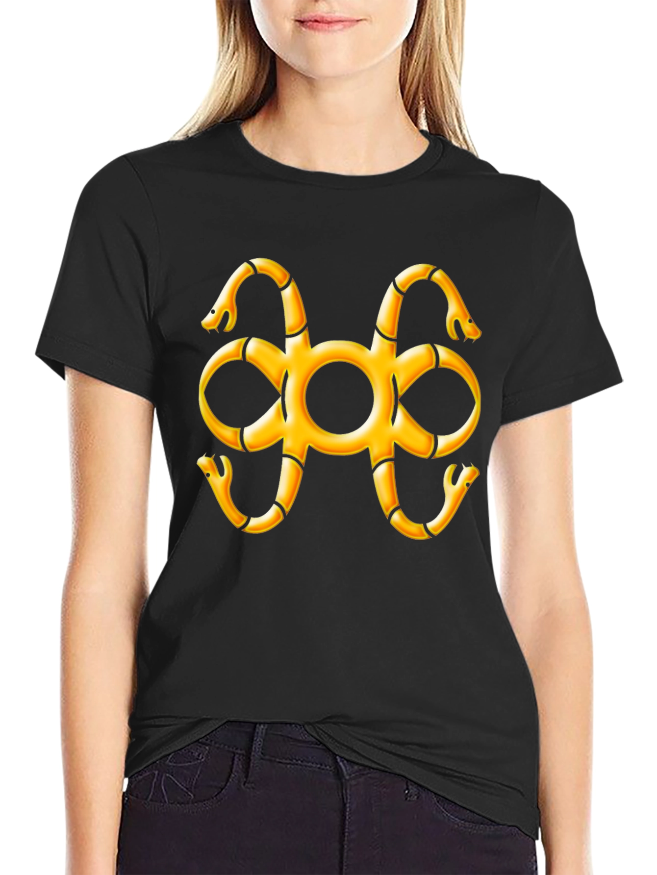 Black T-Shirt with Snake Adinkra Symbol