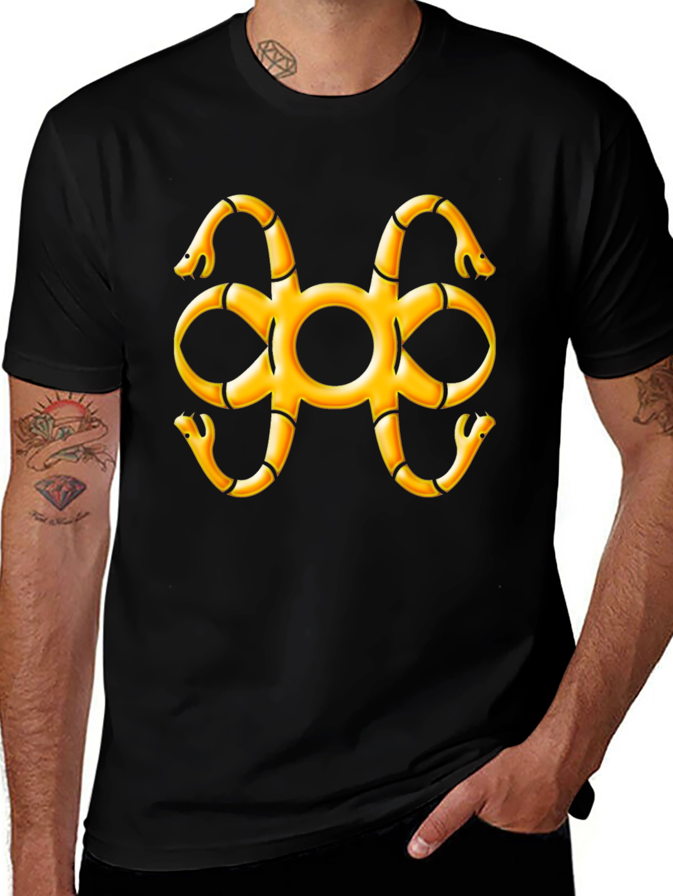 Black T-Shirt with Snake Adinkra Symbol