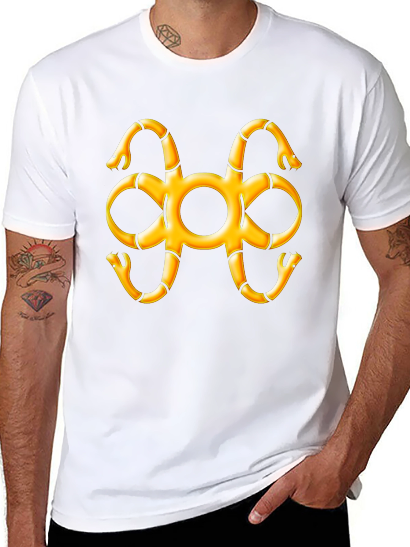 Black T-Shirt with Snake Adinkra Symbol