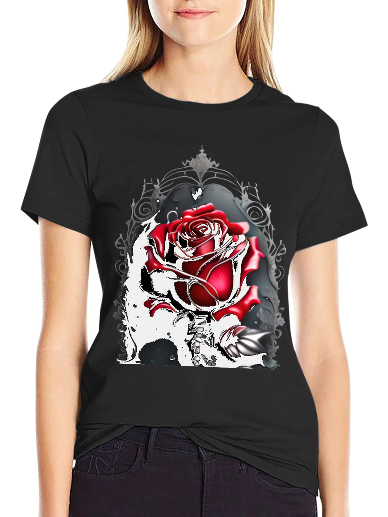 Gothic Rose T-Shirt: Dark Romance Style
