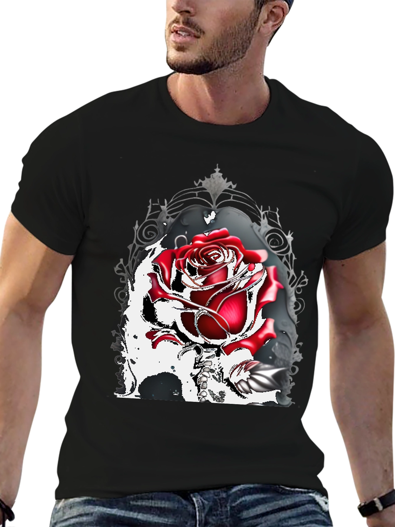 Gothic Rose T-Shirt: Dark Romance Style