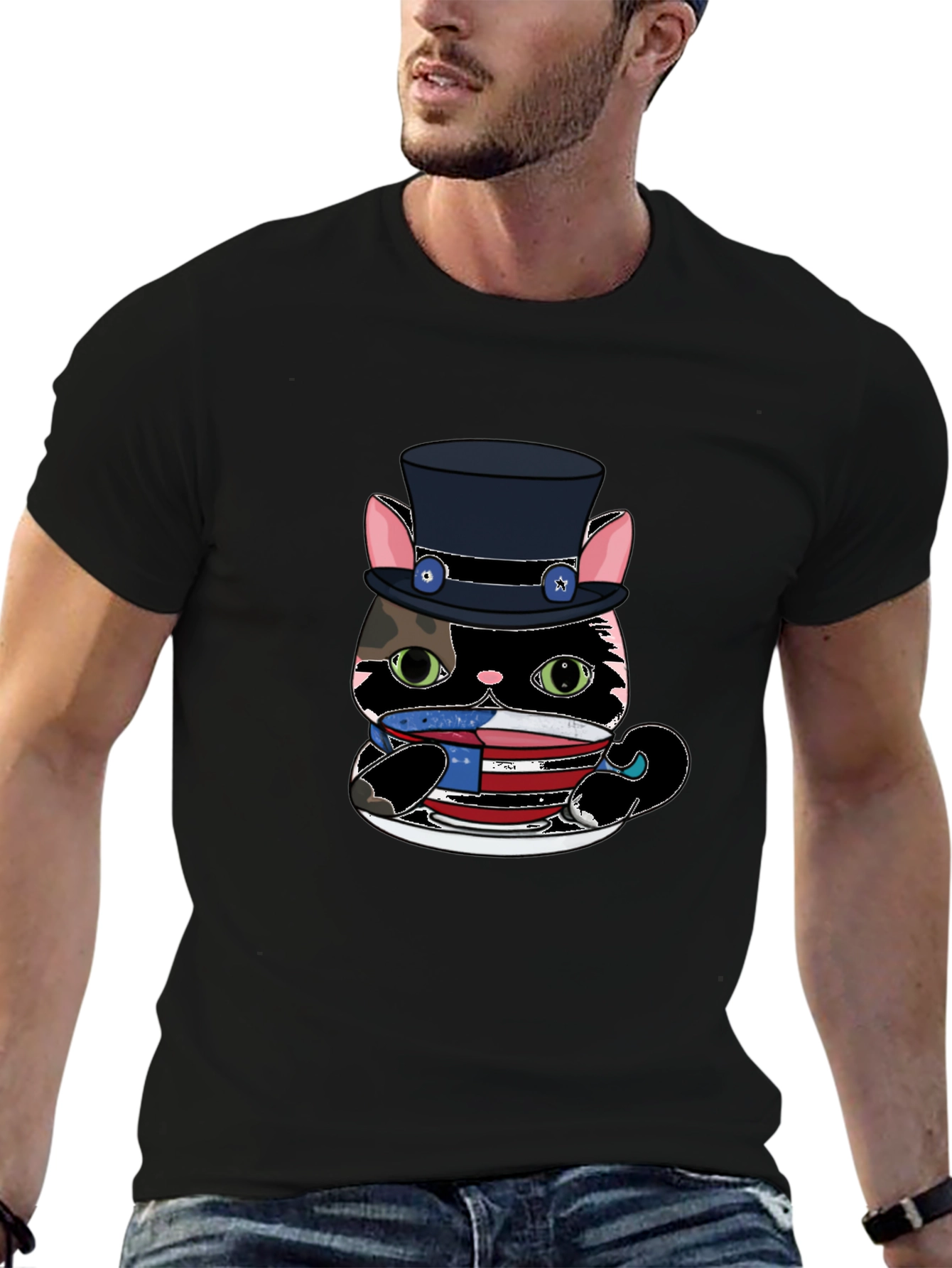 Top Hat Cat T-Shirt - USA Patriotic Design