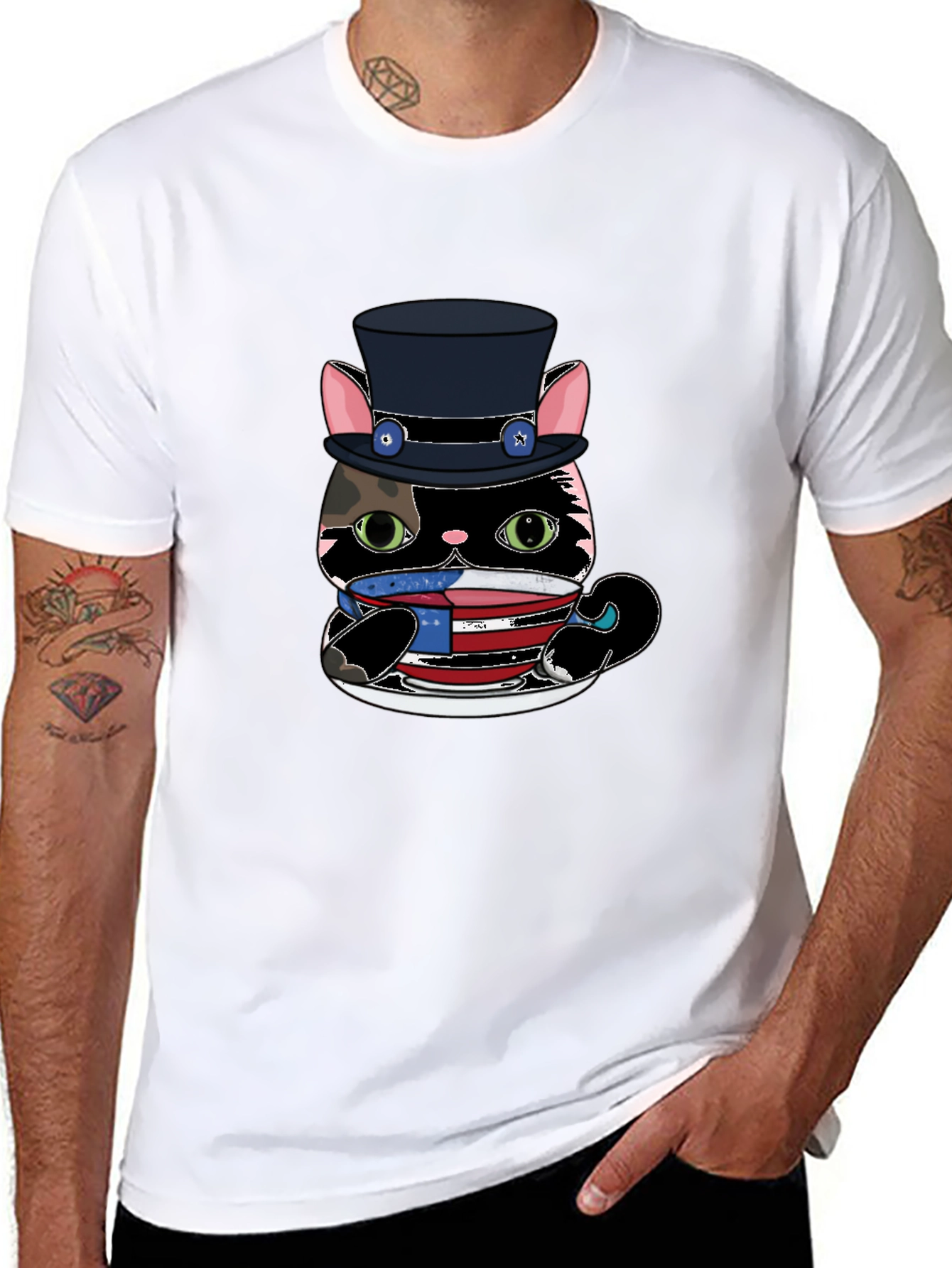 Top Hat Cat T-Shirt - USA Patriotic Design