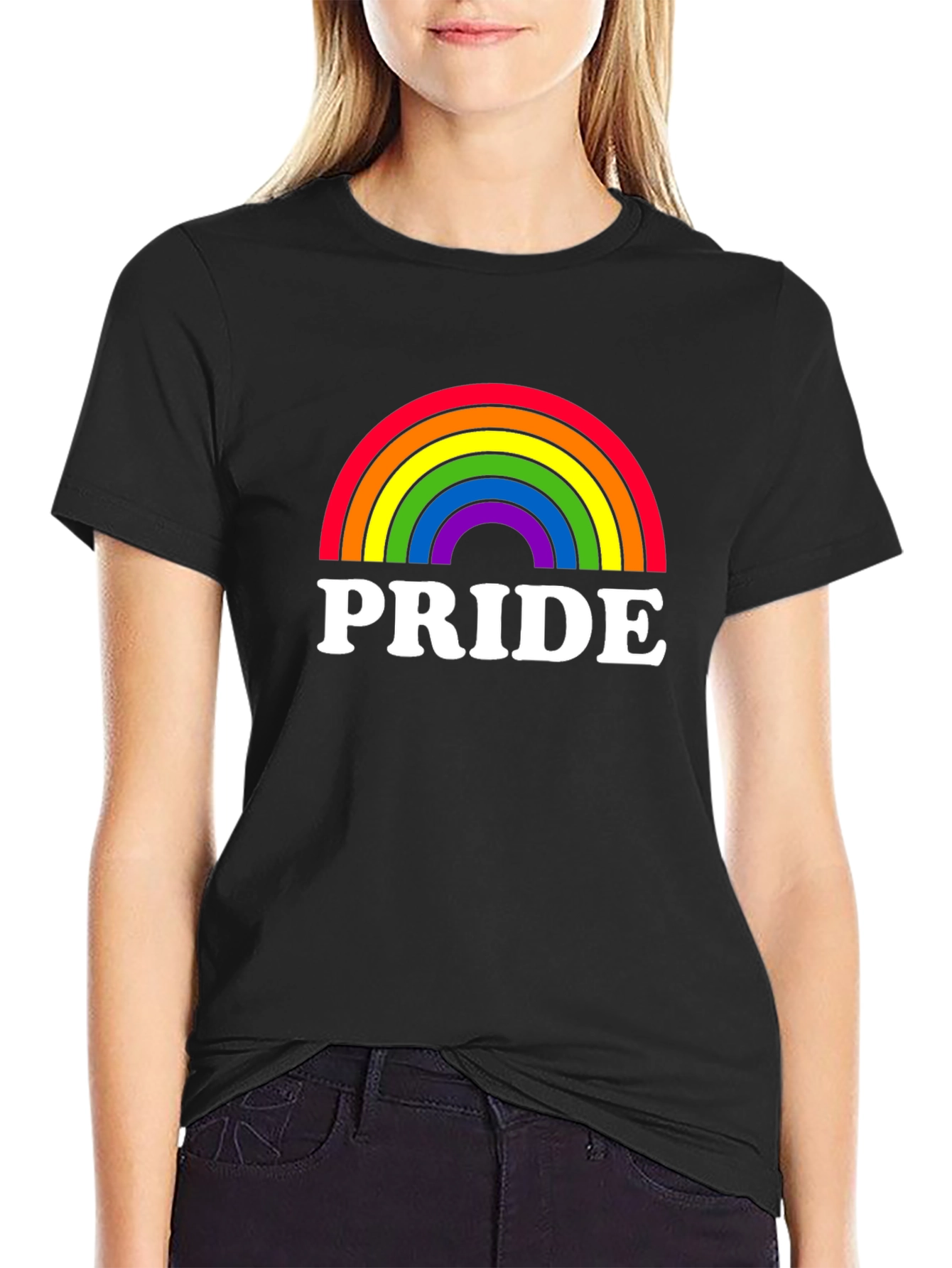 Pride Rainbow Graphic Tee - Black Cotton LGBT Shirt