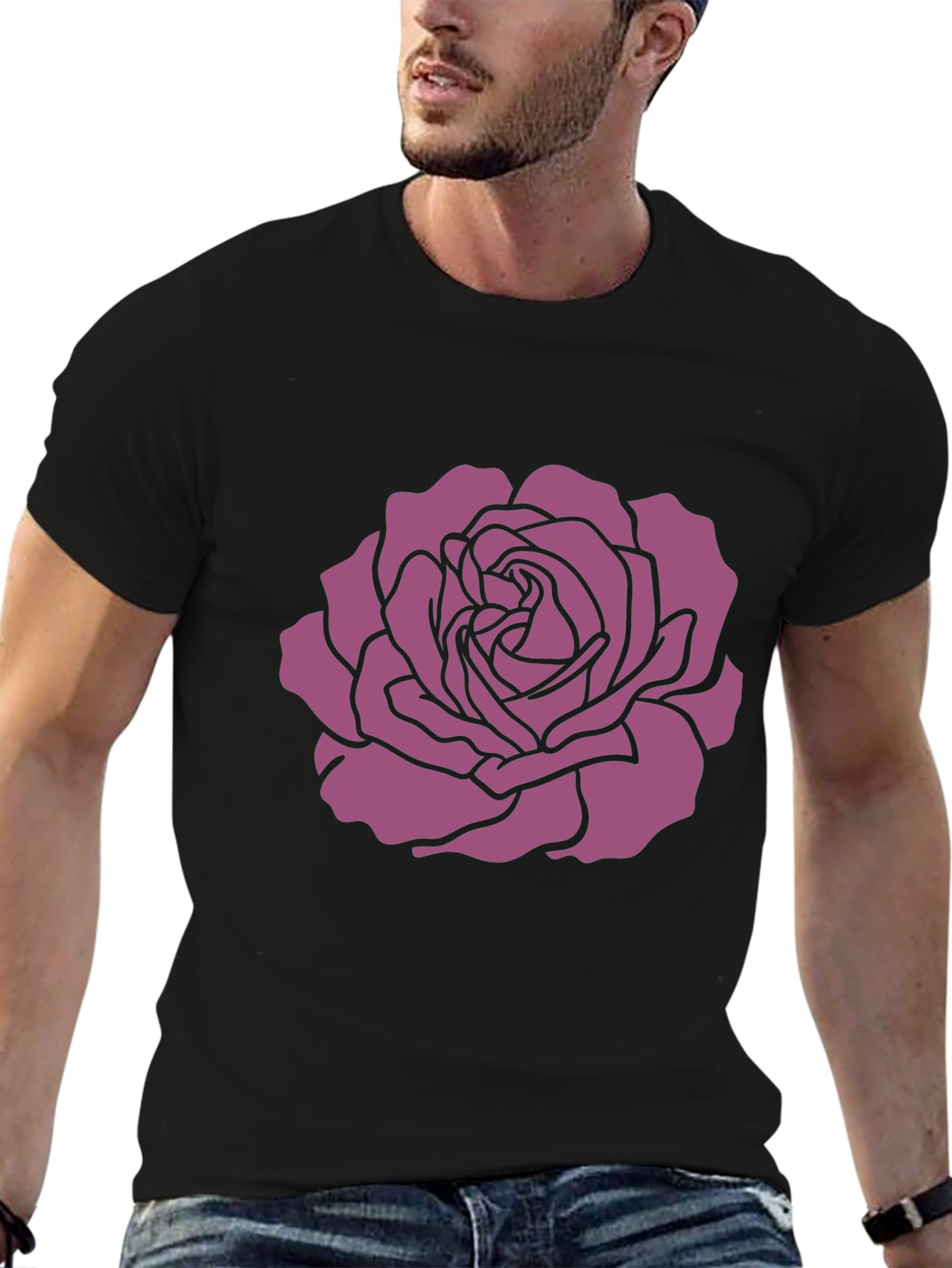 Rose Graphic Tee - Stylish Black T-Shirt