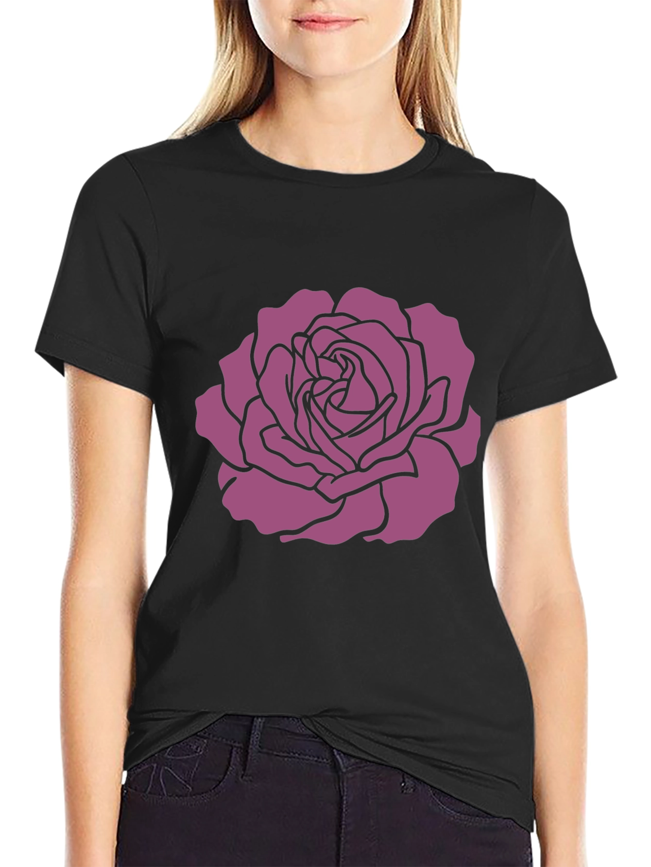 Rose Graphic Tee - Stylish Black T-Shirt