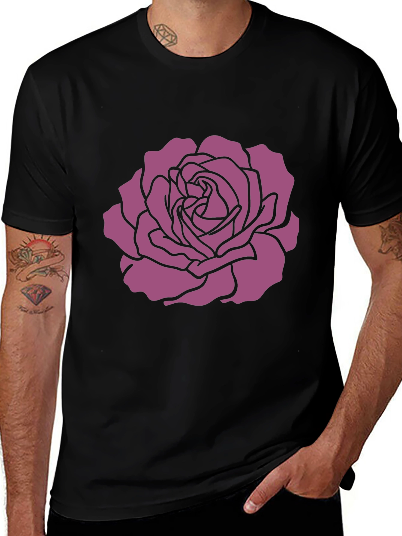 Rose Graphic Tee - Stylish Black T-Shirt
