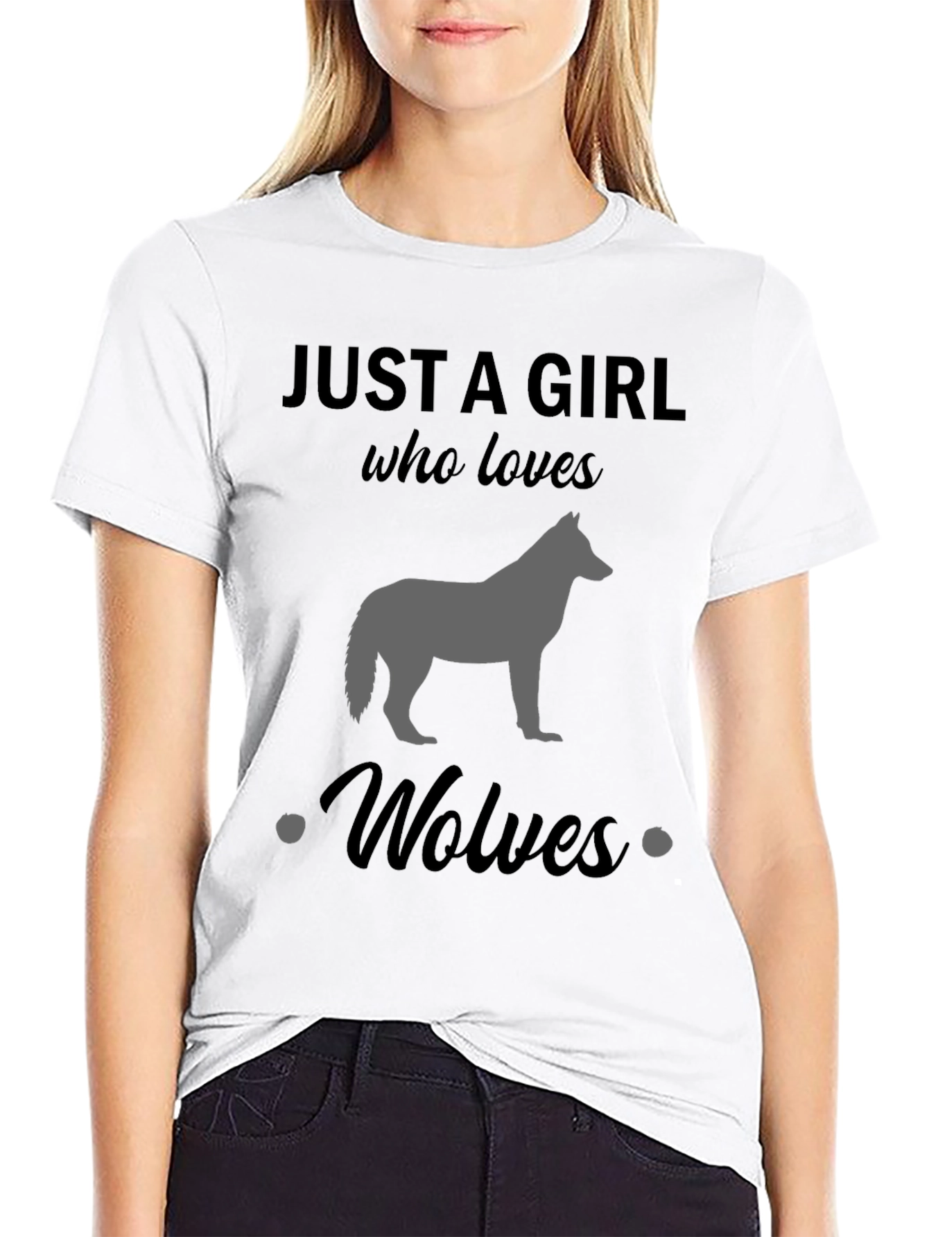 Just A Girl Who Loves Wolves Black T-Shirt