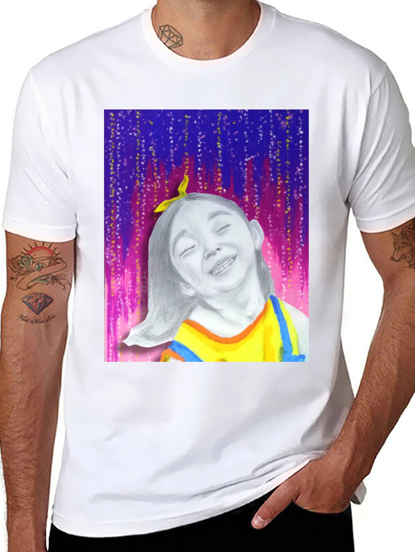 Unique Graphic Tee: Smiling Girl Portrait