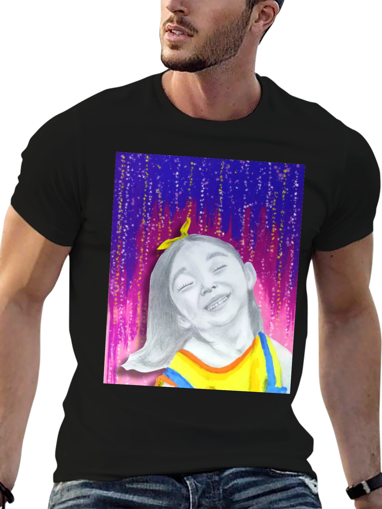 Unique Graphic Tee: Smiling Girl Portrait