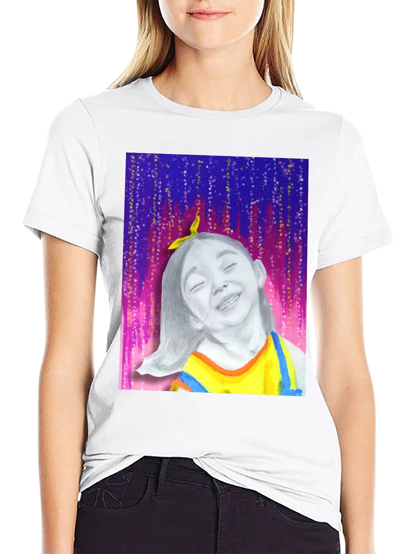 Unique Graphic Tee: Smiling Girl Portrait