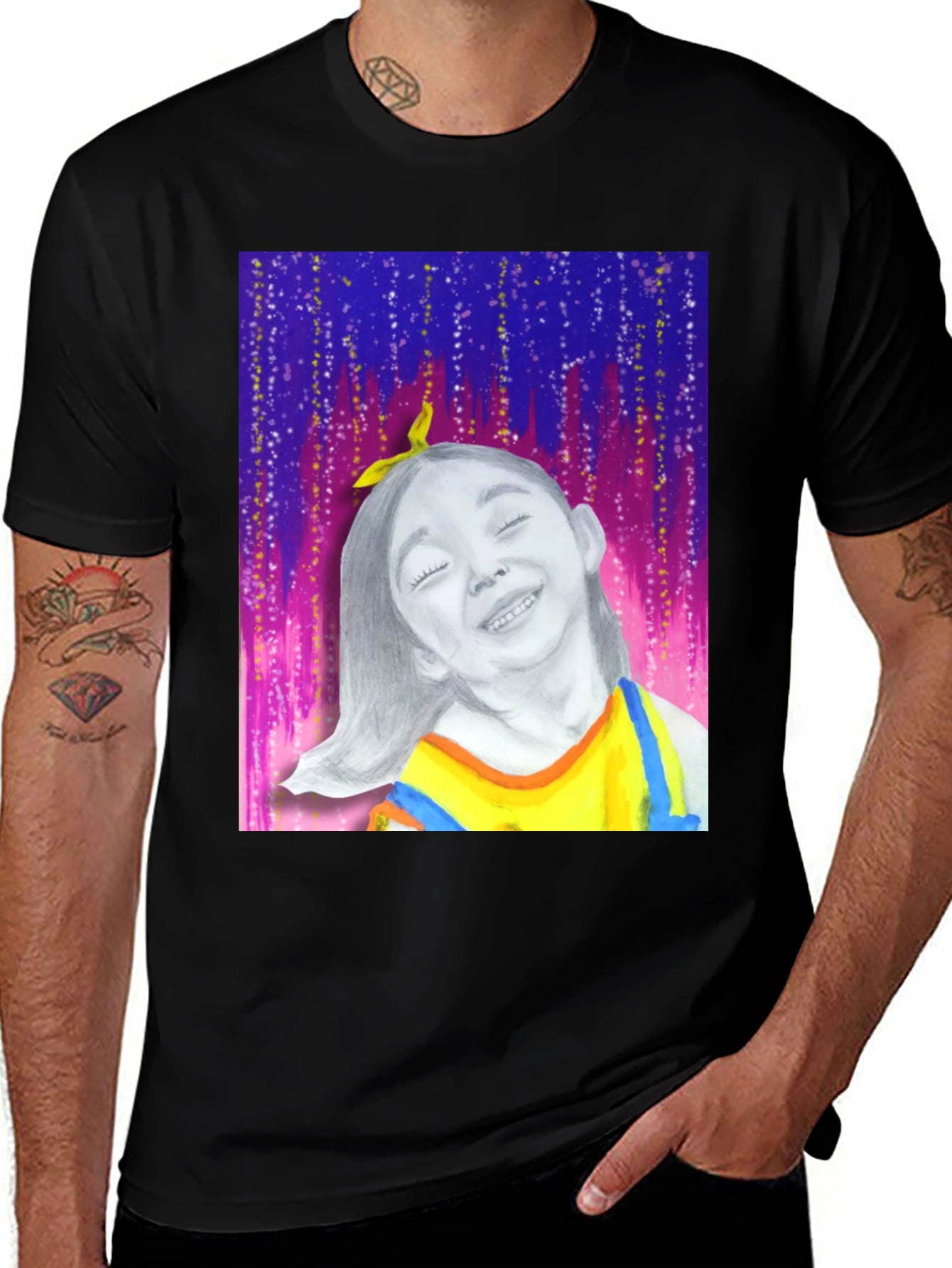 Unique Graphic Tee: Smiling Girl Portrait