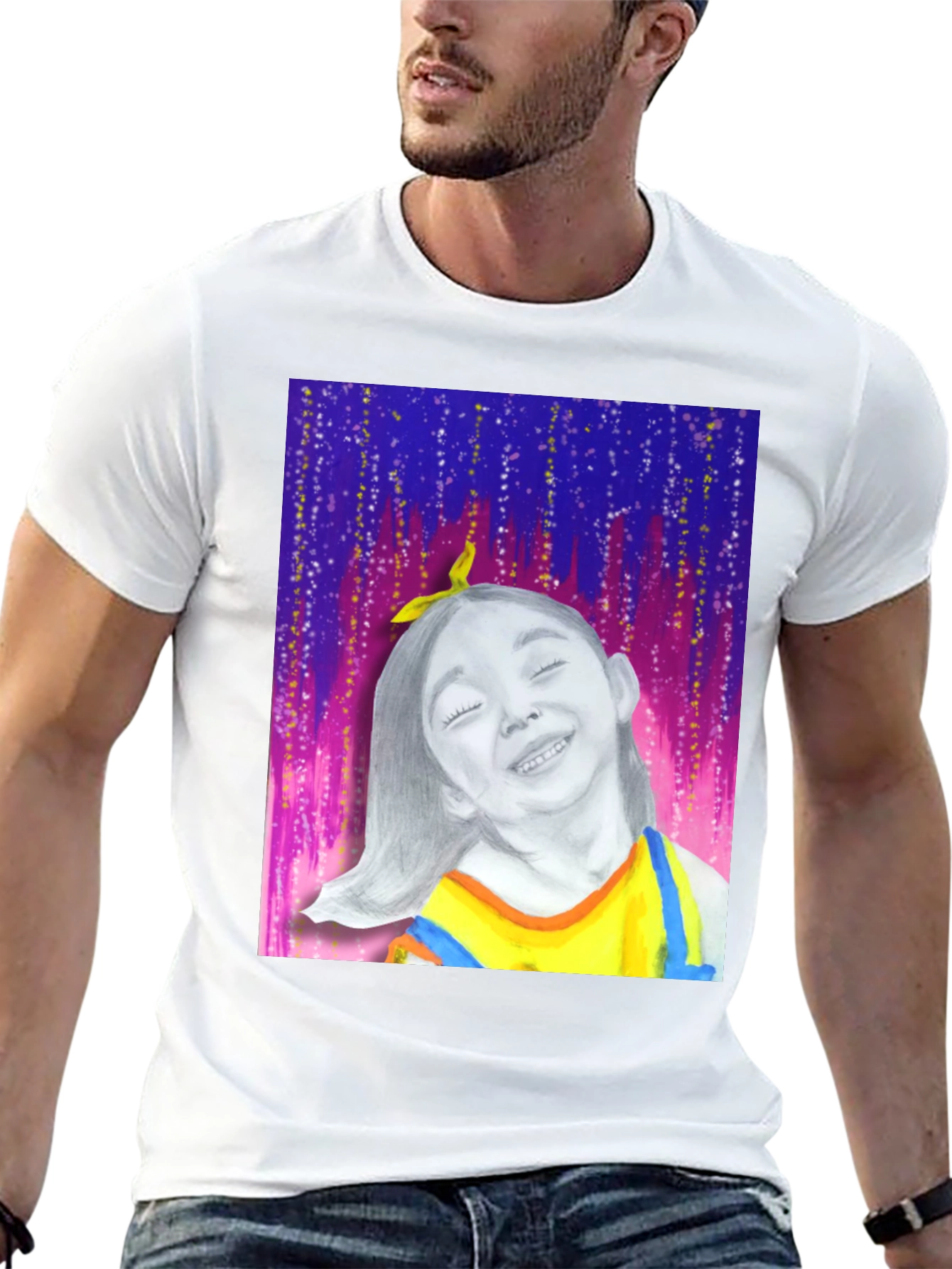 Unique Graphic Tee: Smiling Girl Portrait