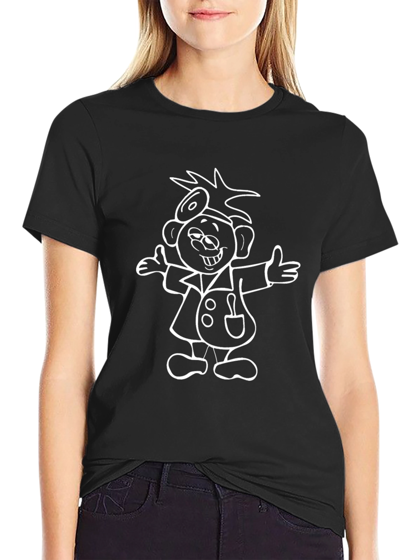 Cartoon Doctor Graphic T-Shirt - Black Cotton Tee