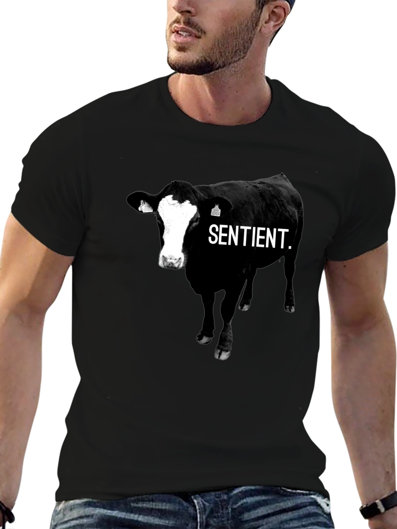 Sentient Cow Graphic Tee - Unisex Black T-Shirt