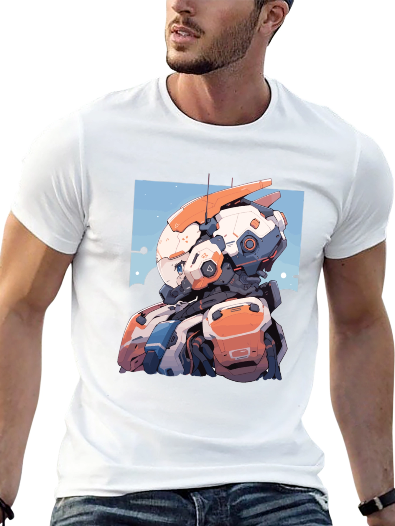 Anime Robot Graphic Tee - Stylish Black T-Shirt