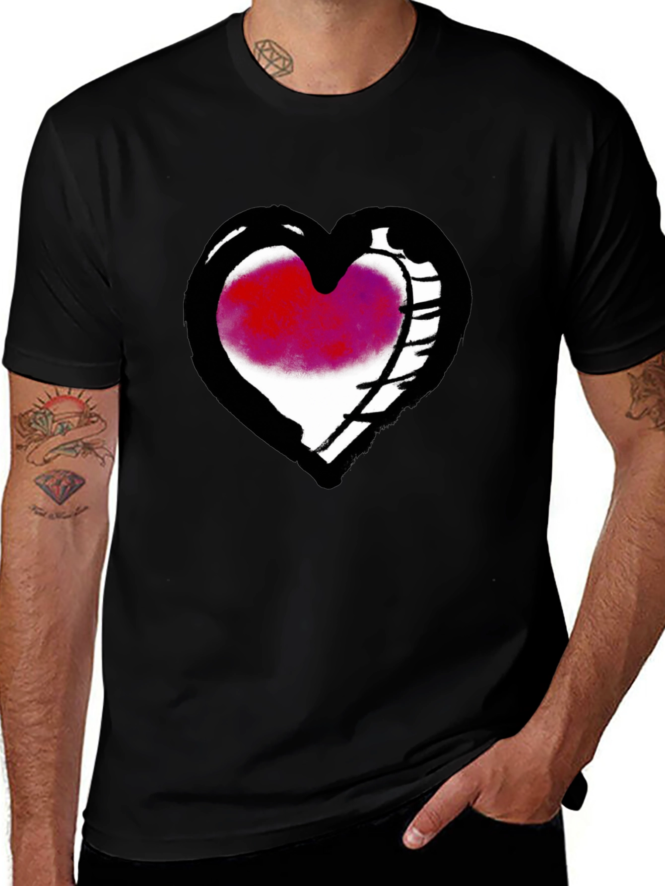 Heart Sketch Graphic Tee - Casual Black T-Shirt