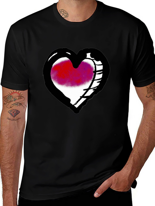 Heart Sketch Graphic Tee - Casual Black T-Shirt