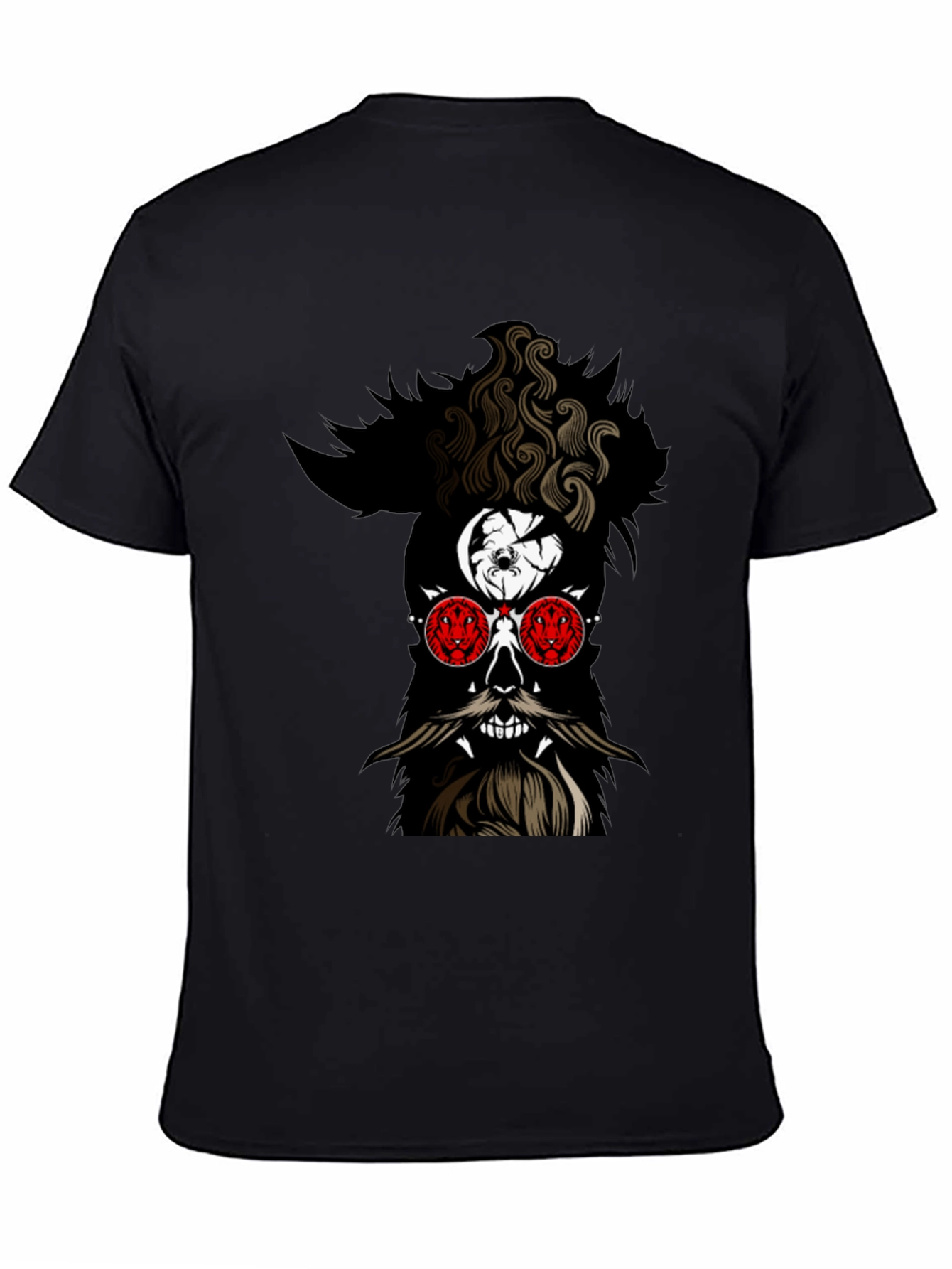Skull with Beard Graphic Black T-Shirt