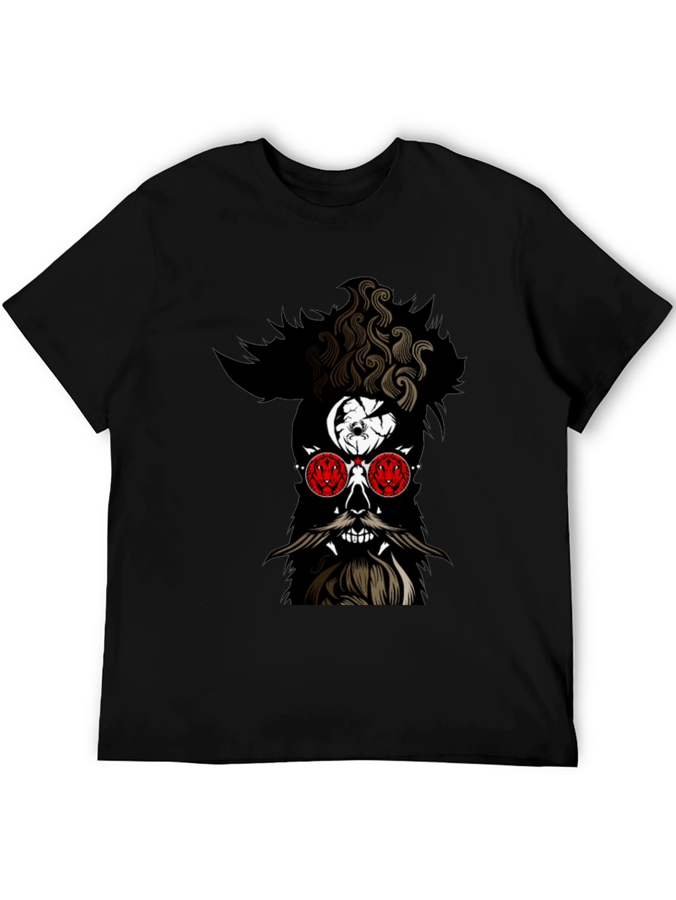 Skull with Beard Graphic Black T-Shirt