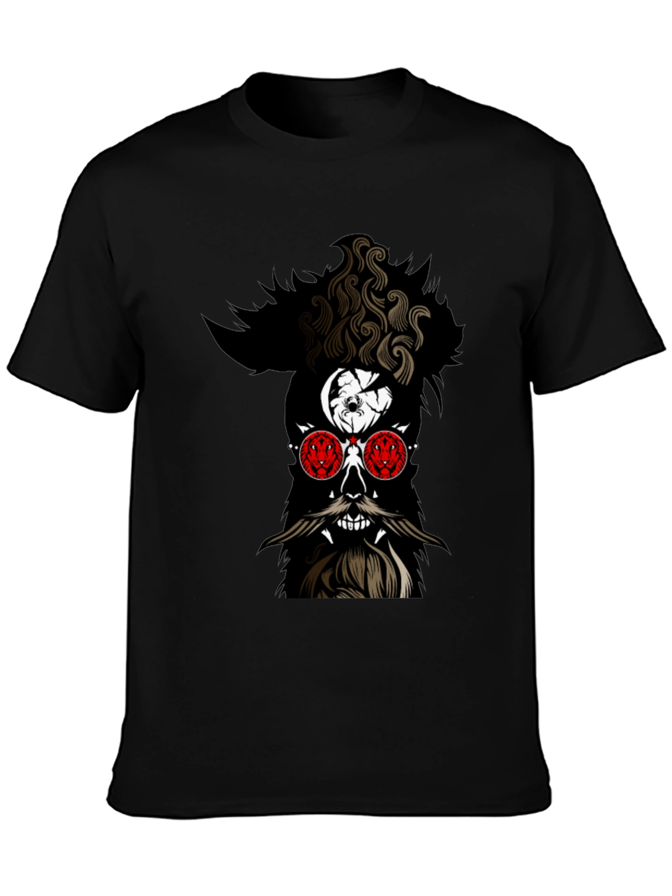 Skull with Beard Graphic Black T-Shirt