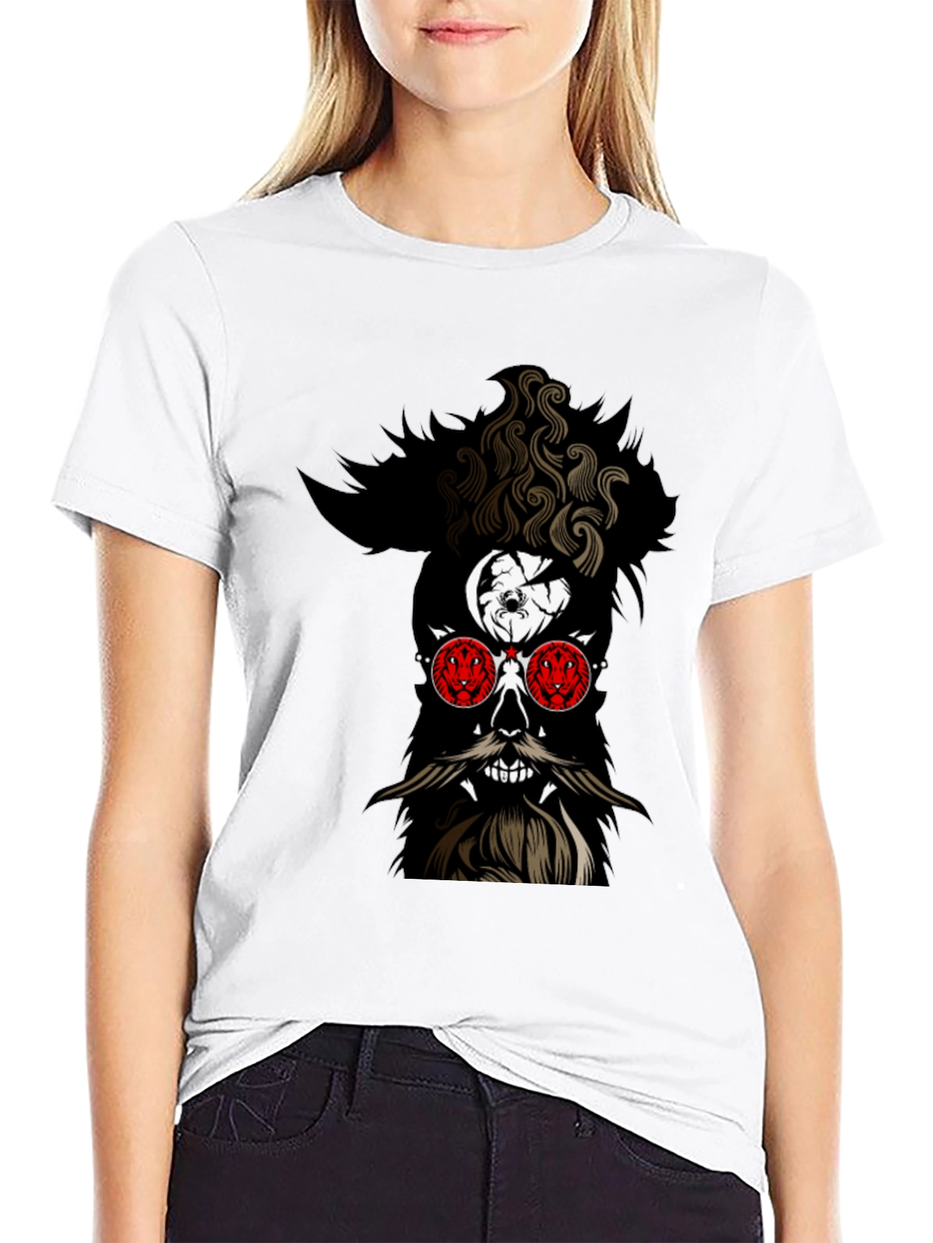 Skull with Beard Graphic Black T-Shirt