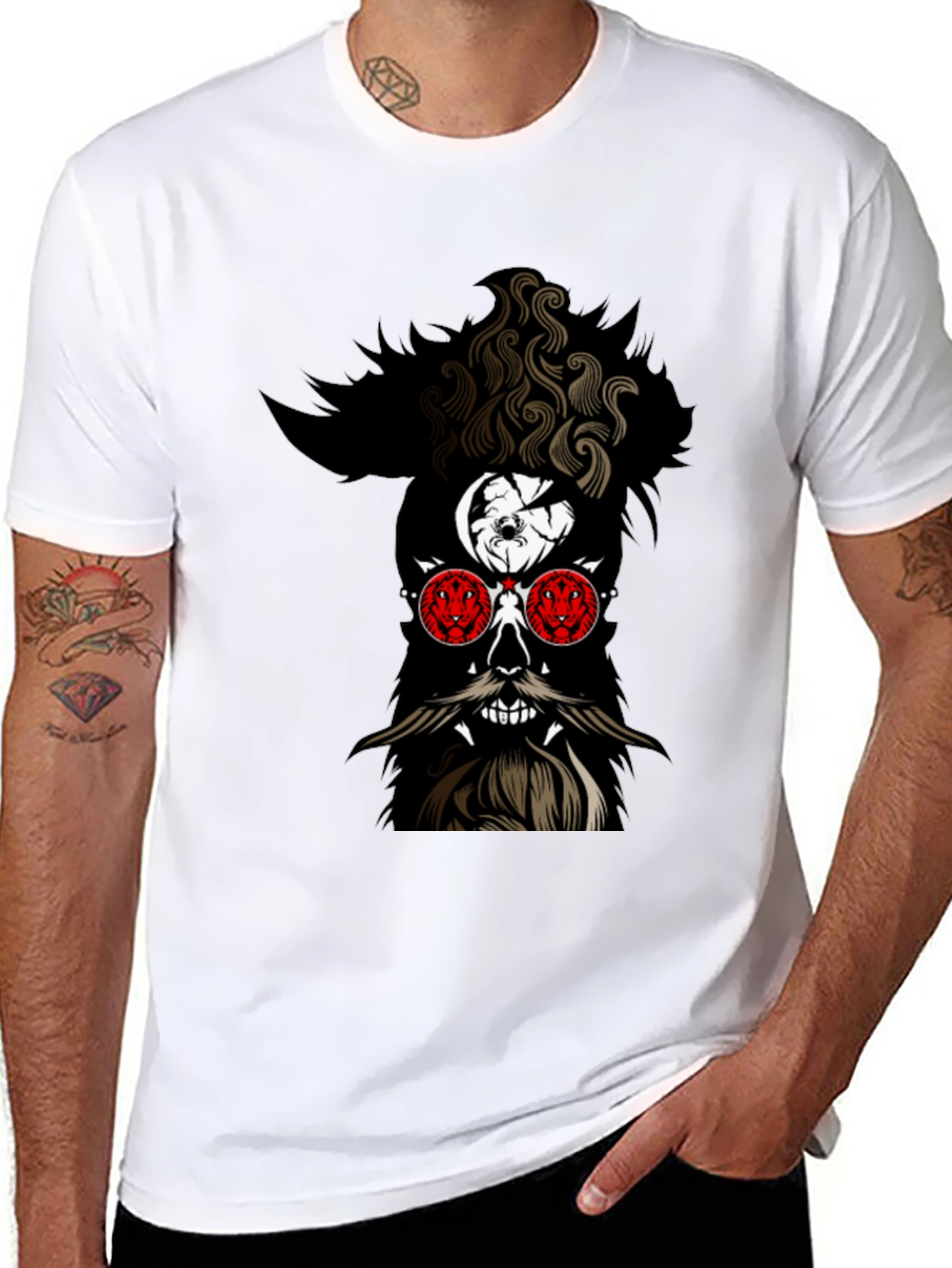 Skull with Beard Graphic Black T-Shirt