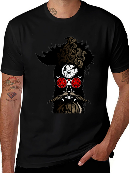 Skull with Beard Graphic Black T-Shirt