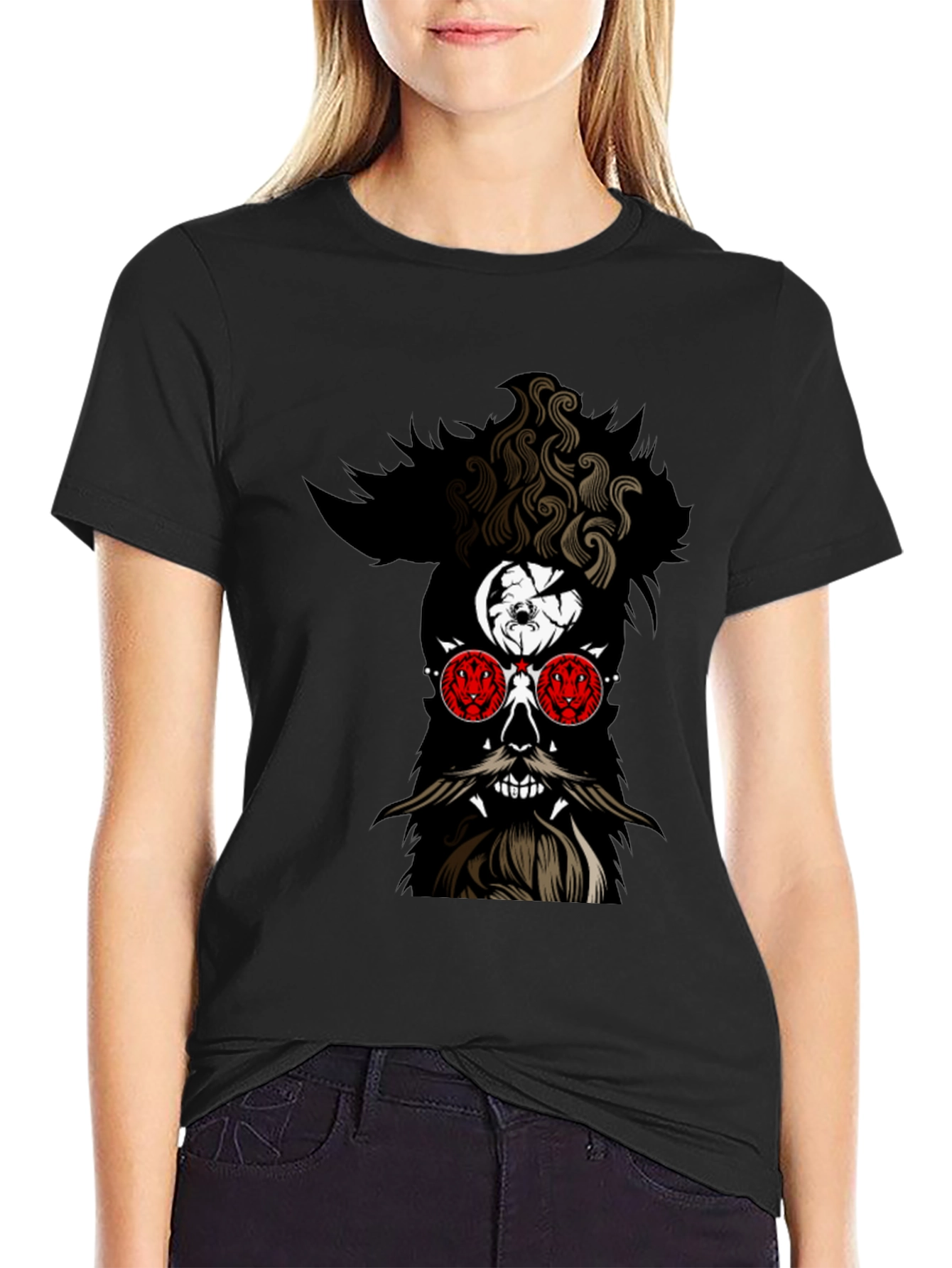 Skull with Beard Graphic Black T-Shirt