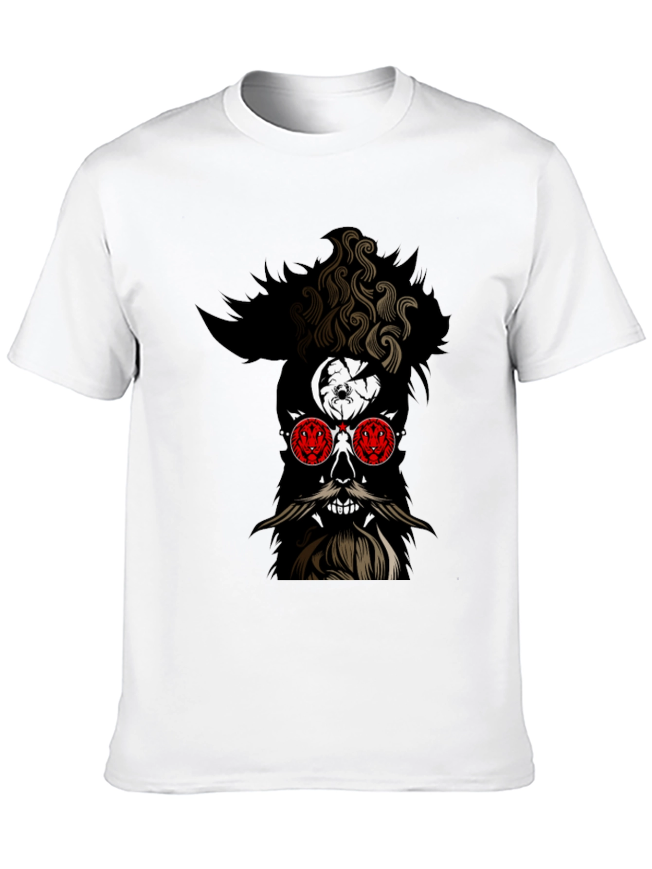 Skull with Beard Graphic Black T-Shirt