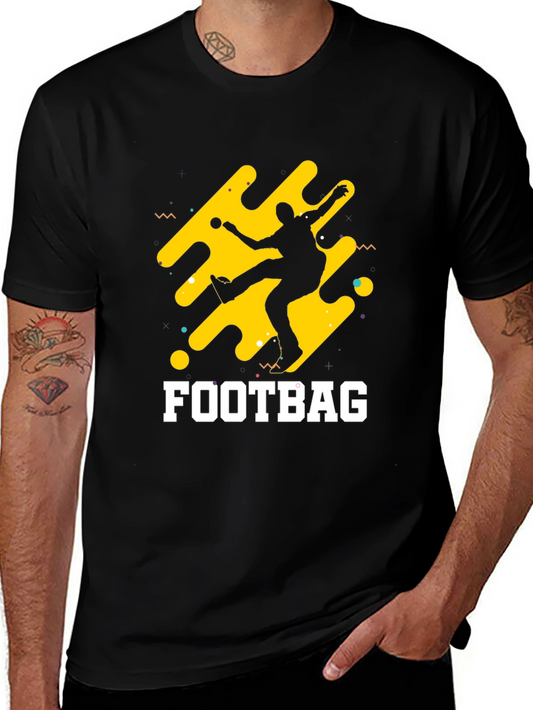 Black T-Shirt with Footbag Graphic Design