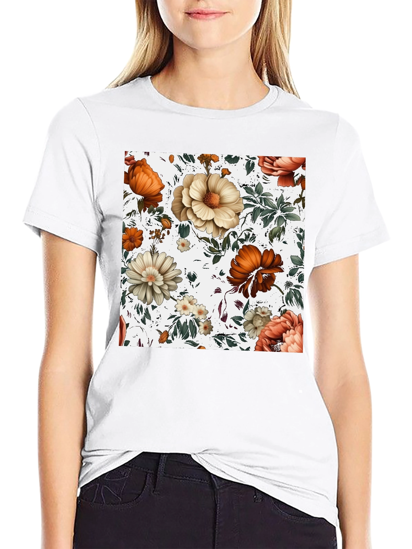 Floral Print Crew Neck Tee