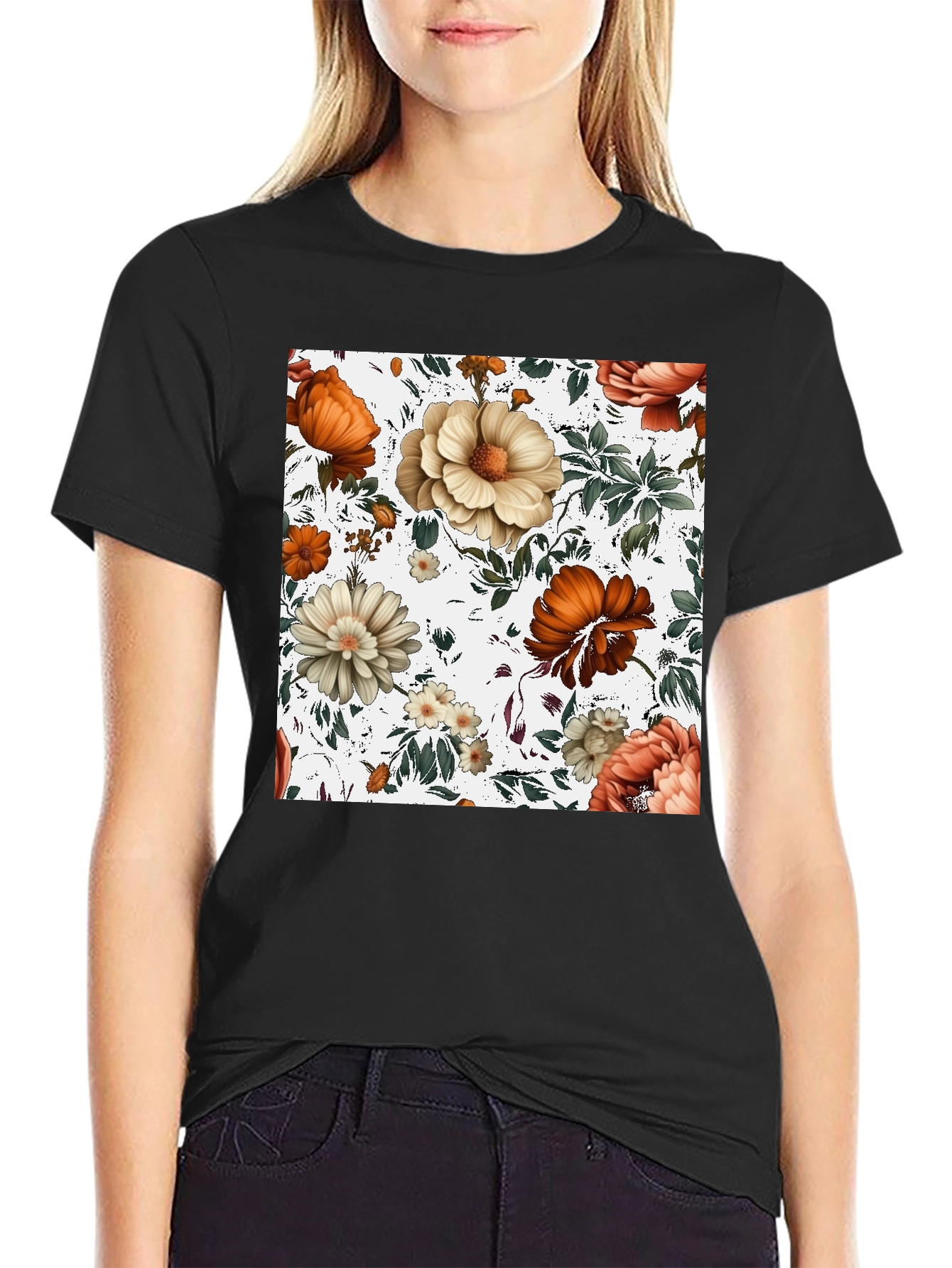 Floral Print Crew Neck Tee