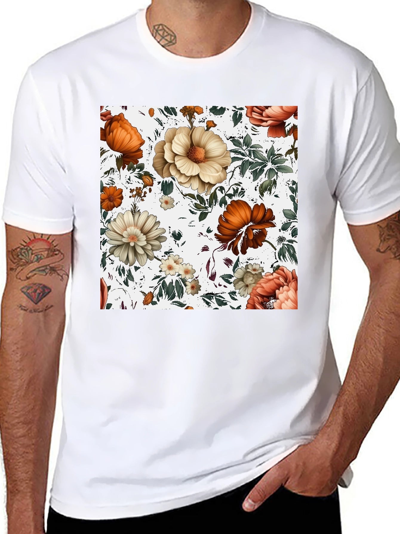 Floral Print Crew Neck Tee