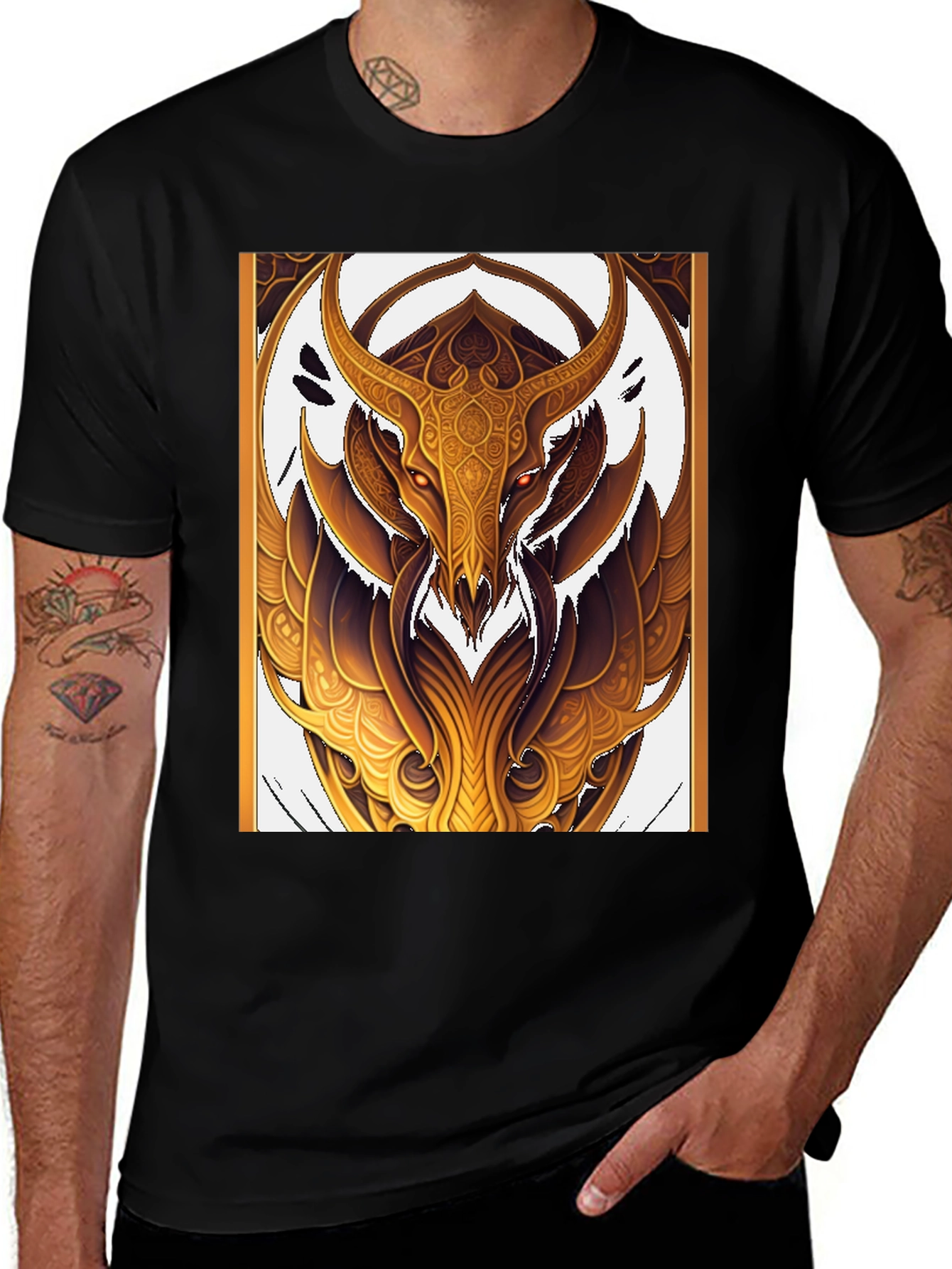 Golden Minotaur Graphic Black T-Shirt
