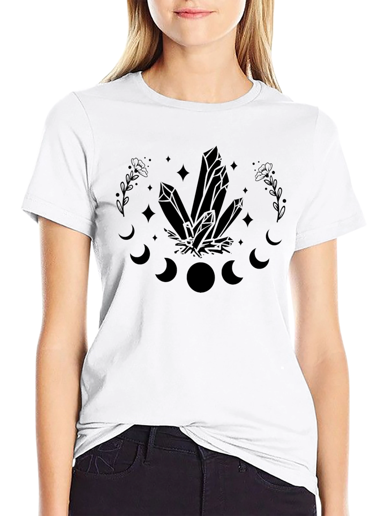 Crystal Moon Phase Graphic Tee - Unisex Black T-Shirt