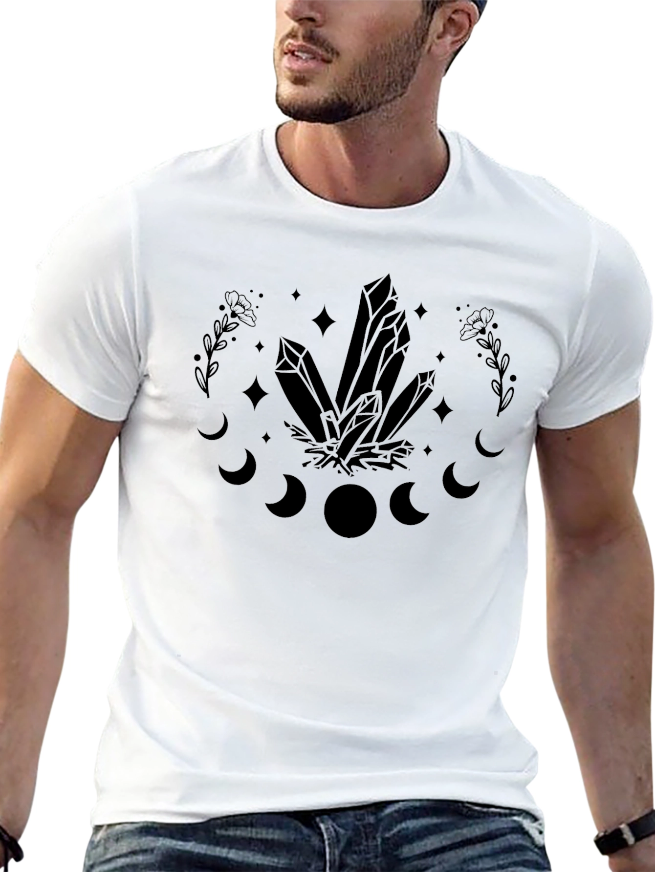 Crystal Moon Phase Graphic Tee - Unisex Black T-Shirt