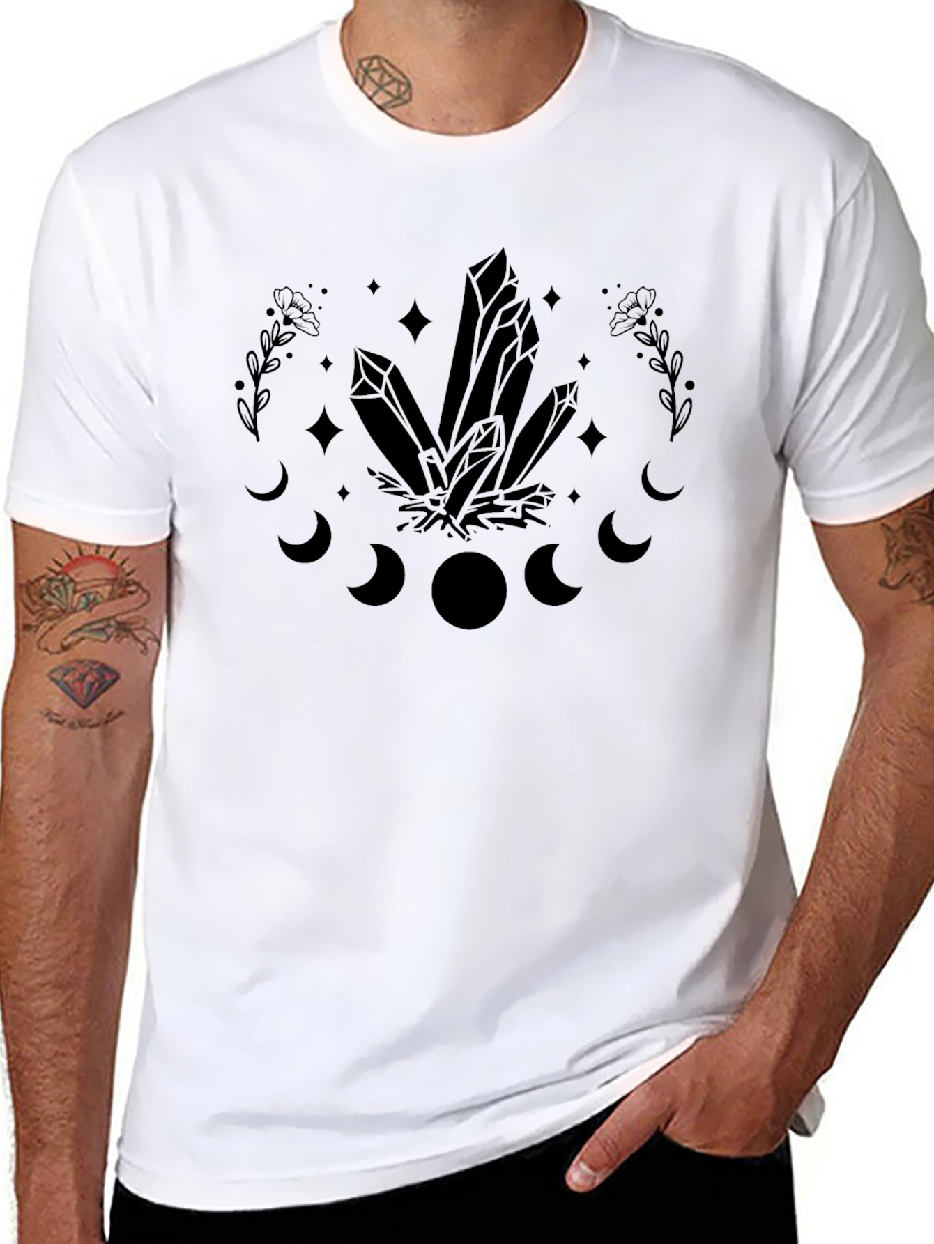 Crystal Moon Phase Graphic Tee - Unisex Black T-Shirt