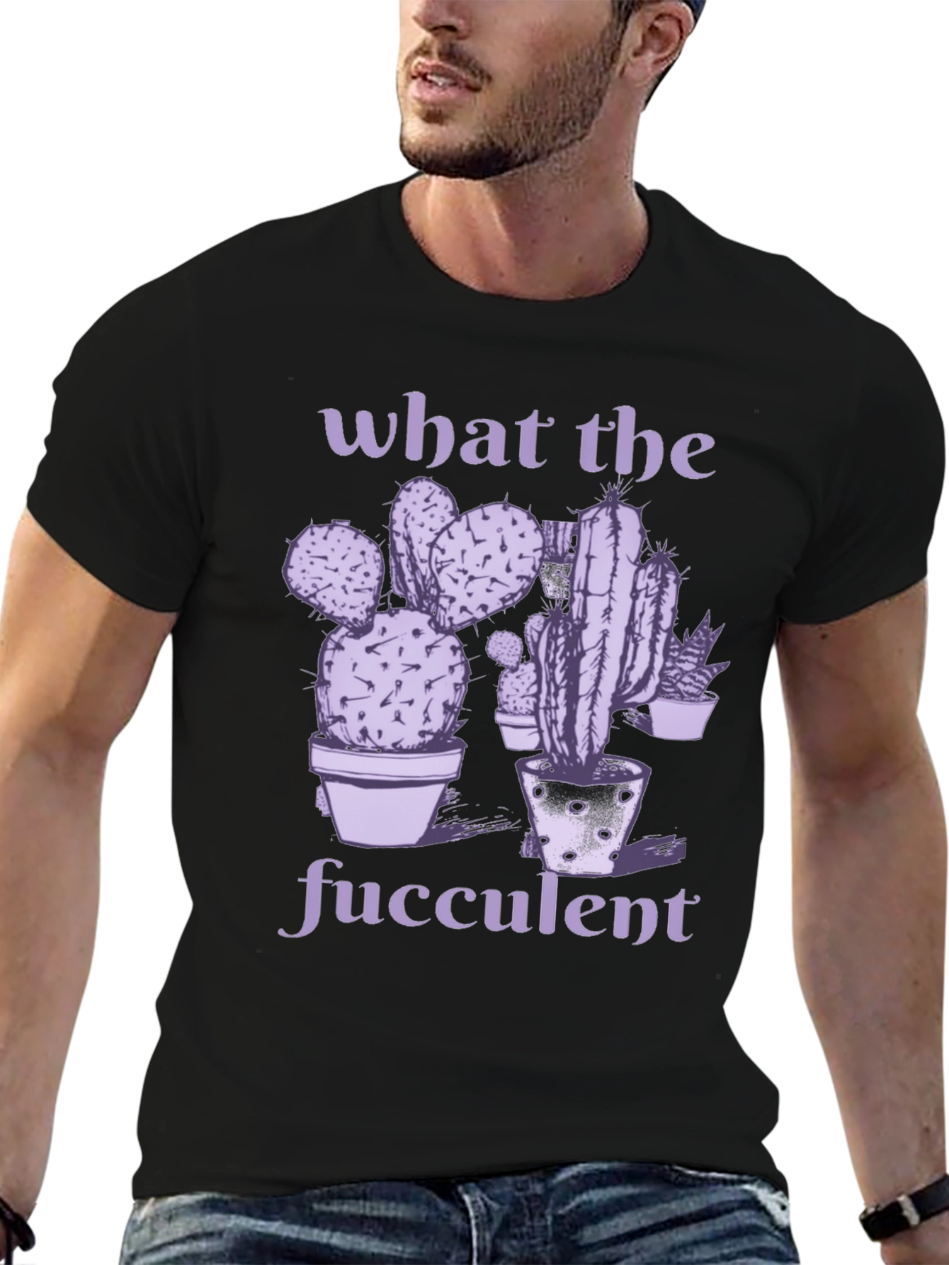 What The Fucculent Black T-Shirt - Cactus Graphic Tee
