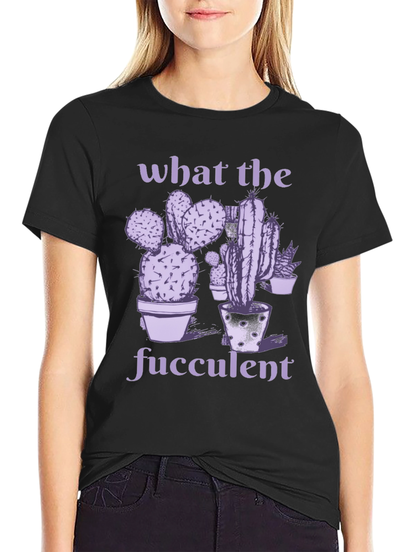 What The Fucculent Black T-Shirt - Cactus Graphic Tee