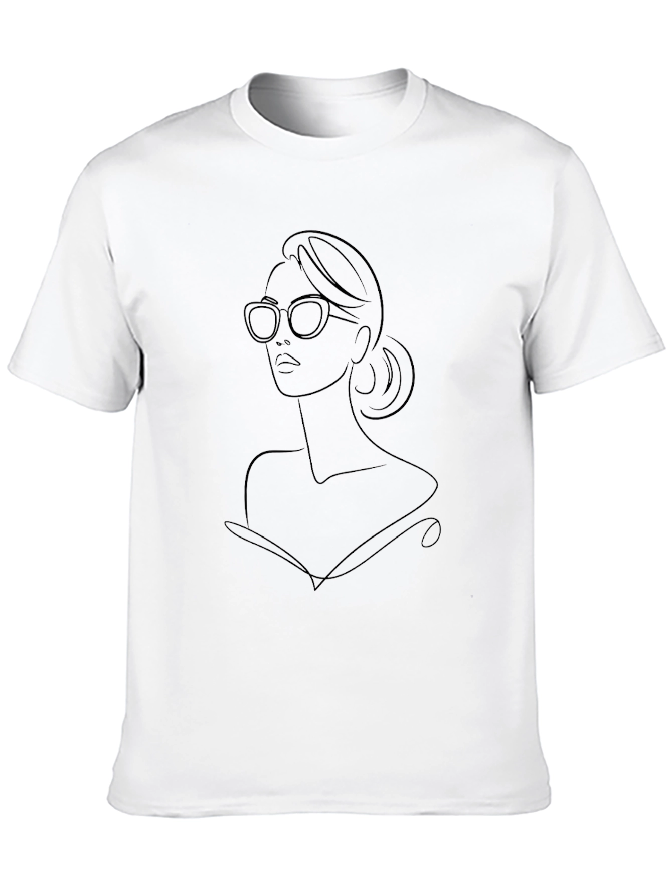 Black T-Shirt with Line Art Woman